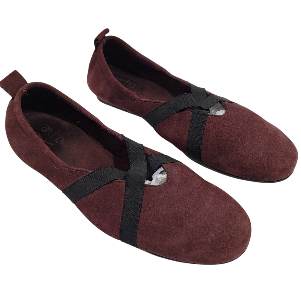 Arche Burgundy Suede Nubuck Flats Sz 41/8 Ballerina Old Money Quite Luxury Cozy